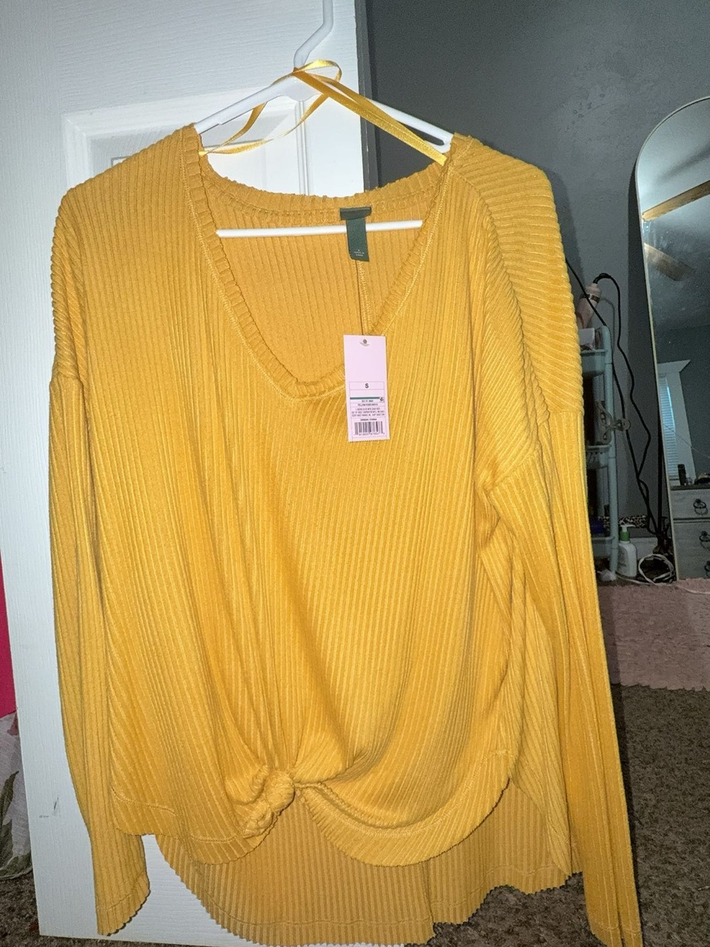 wild fable Ribbed V-Neck Long Sleeve Top - Mustard